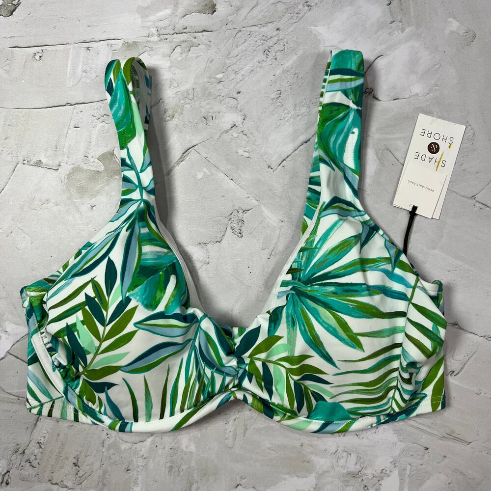 NEW Shade & Shore Underwire Bikini Top 34DD Green Palm Leaf Removable TARGET NWT